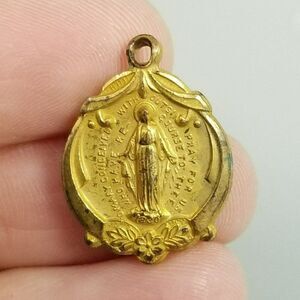 Vintage Mother Mary Miraculous Medal Pendant Charm, Pray for Us, Estate